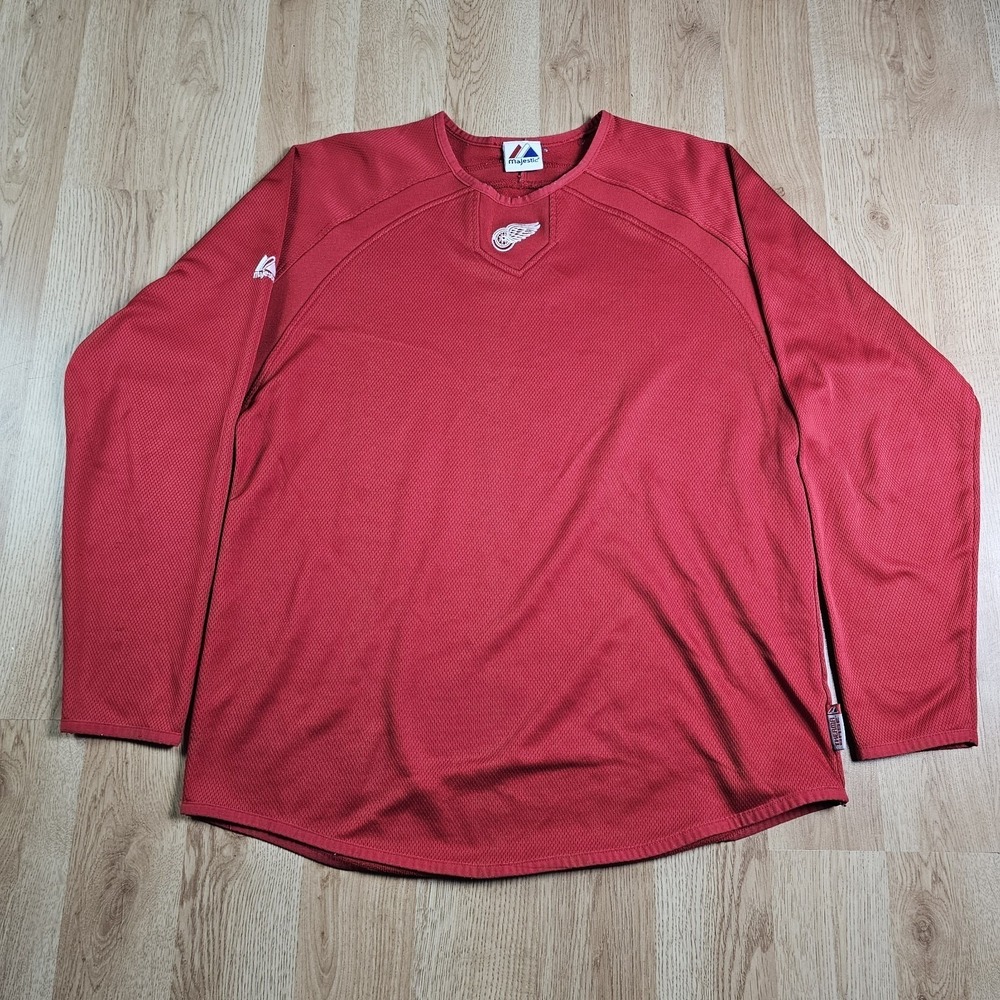 Majestic Detroit Red Wings Shirt Mens XL Red Therma Base Long Sleeve Hockey Top